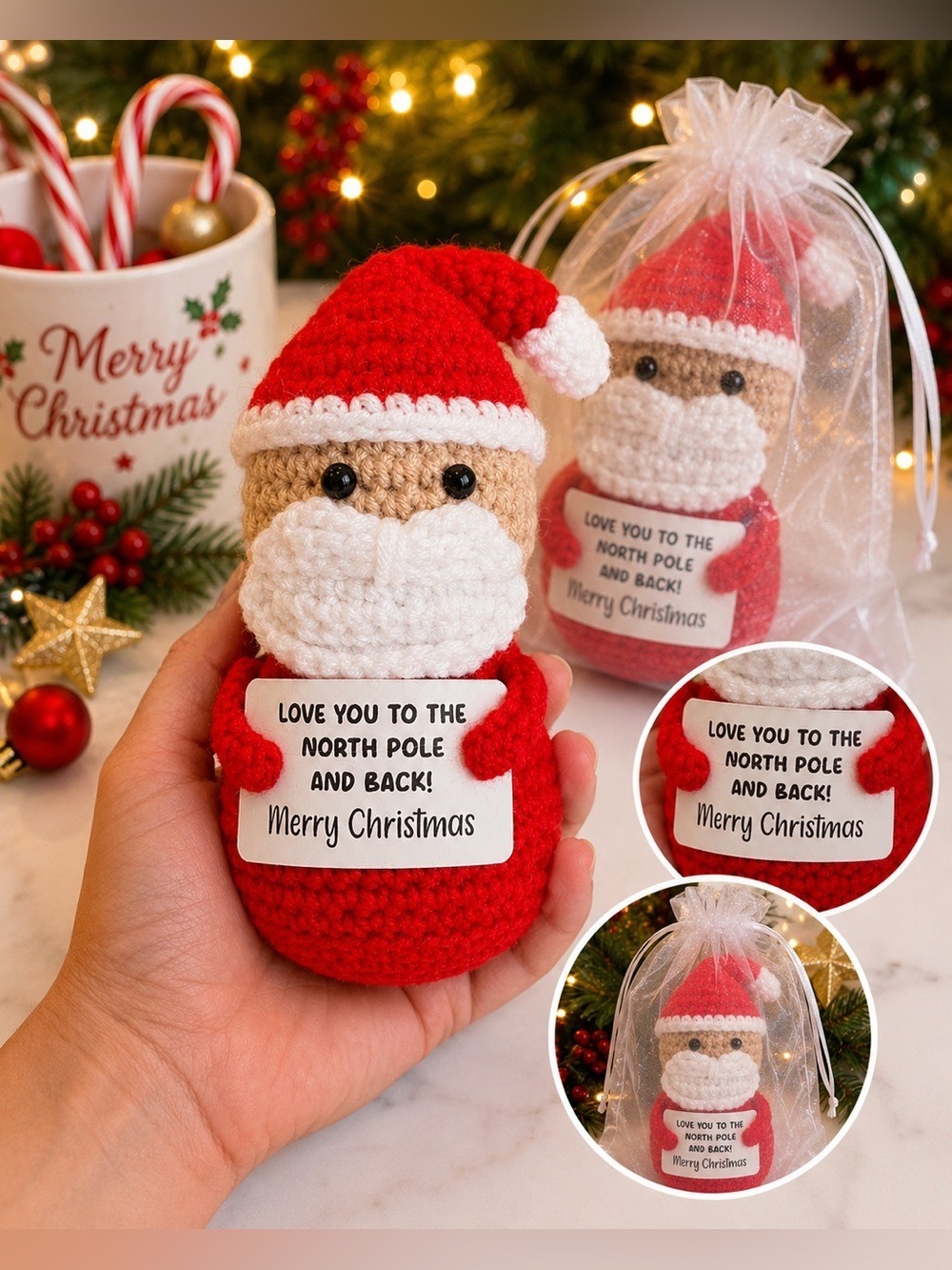 Handmade Crochet Santa Plush Christmas Decor Gift 5”